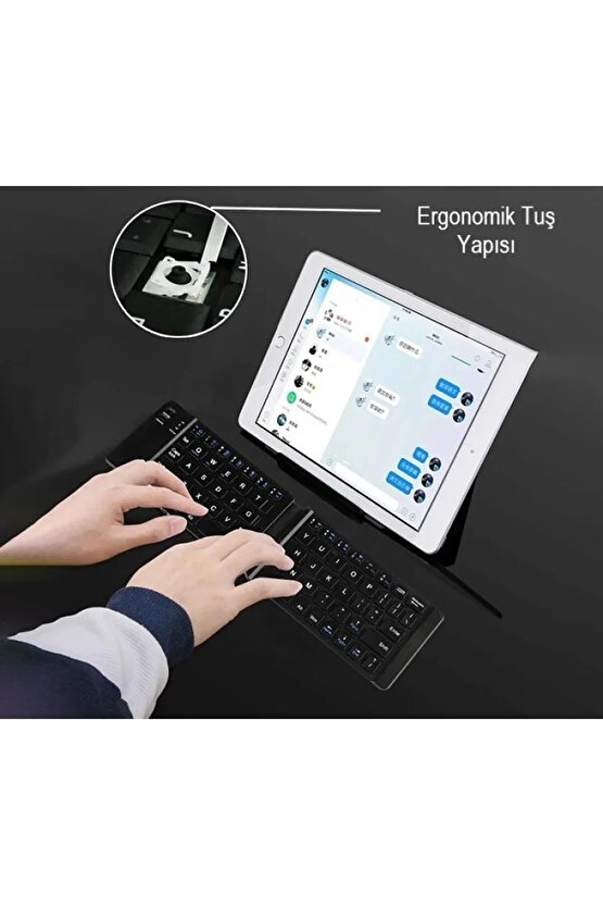 HUAWEI MatePad 11 2023 Tablet Uyumlu Bluetooth Mini Katlanır Kablosuz Şarjlı Klavye + Dok. Kalem