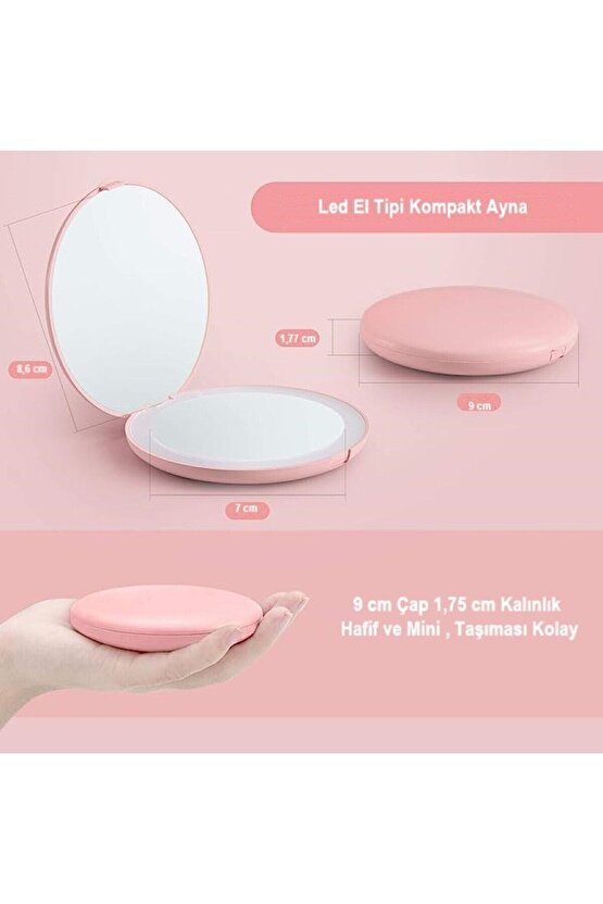 Taşınabilir Şarjlı 10X büyüteçli LED ışıklı Mini Makyaj Aynası Çanta Tipi Yuvarlak Makyaj Aynası