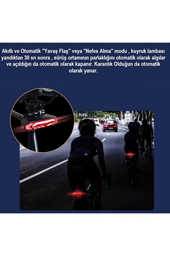 Akıllı Şarj Edilebilir Bisiklet Arka Lamba Dönüş Sinyali Stop Işığı, Uzaktan Kumandalı Alarm, Korna