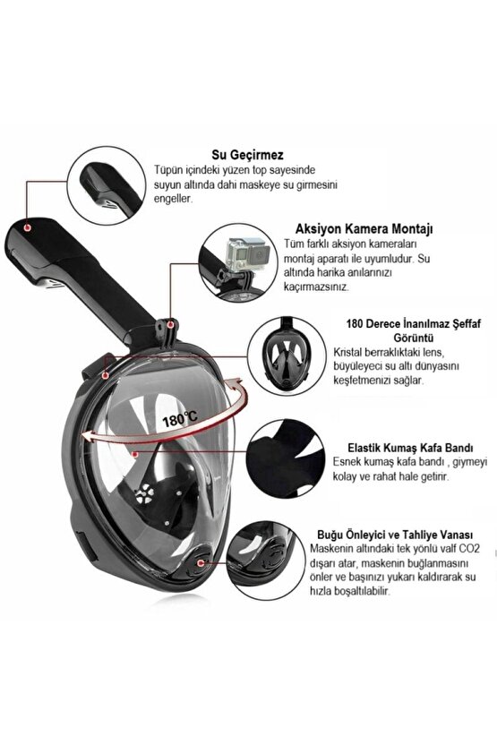 Tam Yüz Dalış Maskesi Buğu Önleyici Şnorkel Fullface Yüzücü Maskesi