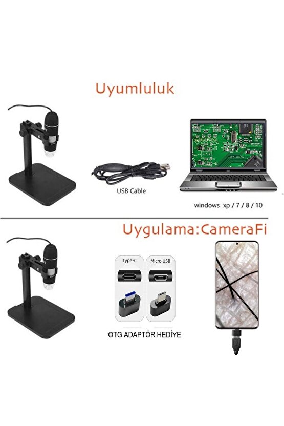 Taşınabilir Usb2.0 Dijital Mikroskop 1000x Elektronik Endoskop 8 Led 2 Mp Pratik Büyüteç Mikroskop