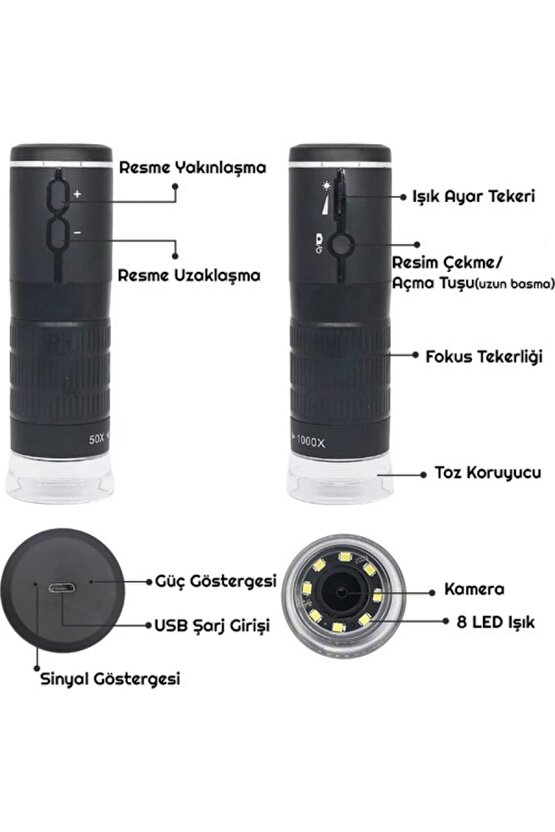 1000x Wifi Hd 1080p Led Kablosuz Dijital Mikroskop