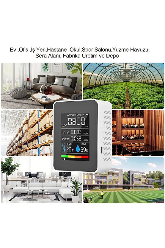 Hava Dedektörü Hava Kalite Karbondioksit Ölçüm Cihazı 5i 1 Arada