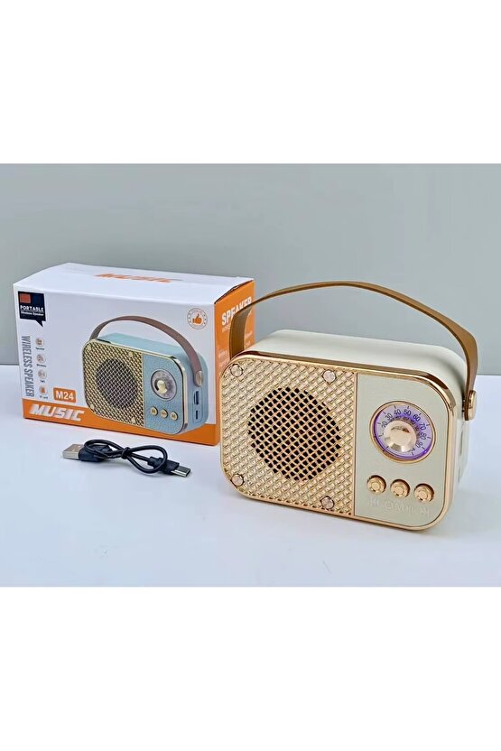 M24 ŞARJLI BLUETOOTH HOPARLÖR 5W MİNİ RADYO SD KART USB GİRİŞLİ SES BOMBASI TWS ÖZELLİKLİ