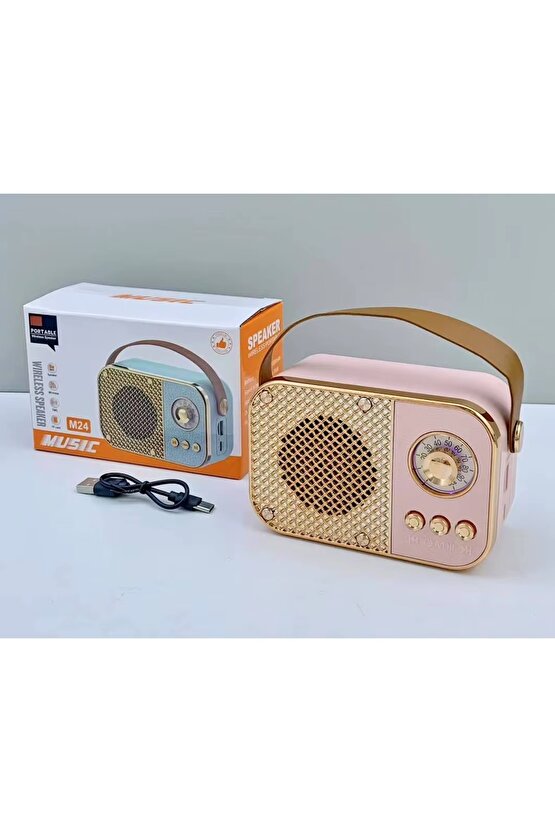 M24 ŞARJLI BLUETOOTH HOPARLÖR 5W MİNİ RADYO SD KART USB GİRİŞLİ SES BOMBASI TWS ÖZELLİKLİ