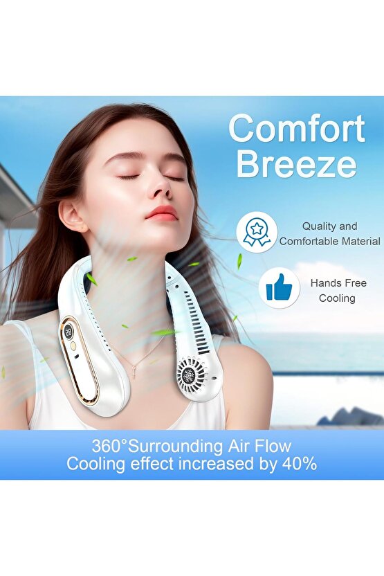 LED GÖSTERGELİ BOYUN FANI ŞARJLI TAŞINABİLİR SERİNLETİCİ VANTİLATÖR 5 HIZ AYARLI BOYUNLUK FAN