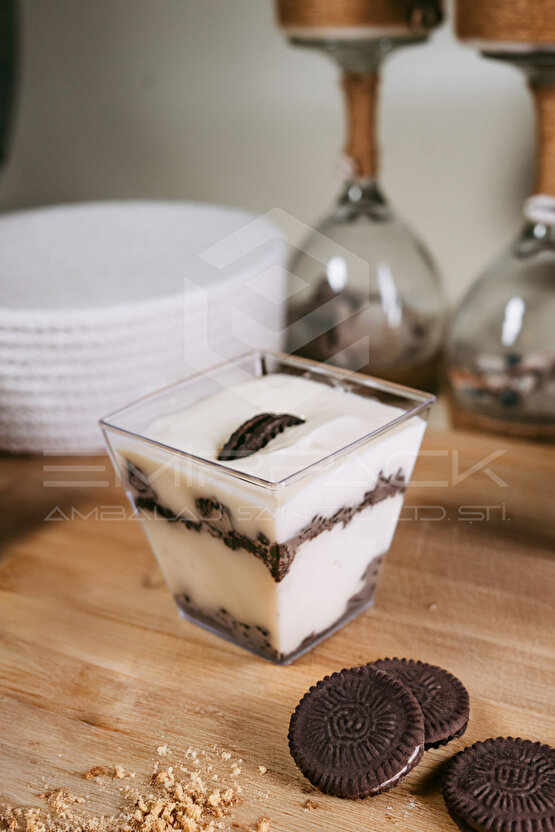 200 CC PRİZMA KÜBİK KASE 50 ADET KAPAKSIZ SUNUM KASESİ SALATA MAGNOLYA MEZE MİKA SERT PLASTİK KASE