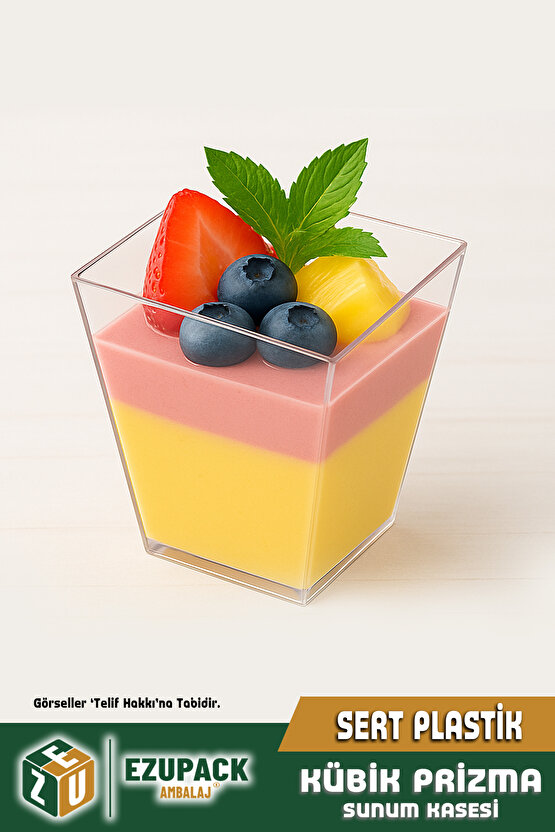 20li 200Cc Kübik Prizma Mika Magnolya Kase Plastik Tatlı Sunum Kabı Dondurma Puding Meze Salata Cup