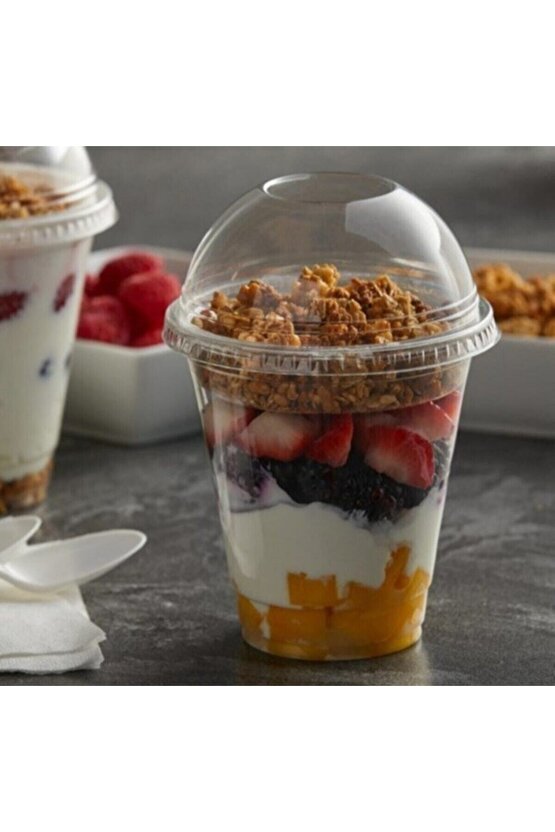 Plastik Şeffaf Bardak Kapaklı 300ml Cc Milkshake Kahve Limonata Bardağı 25 Adet