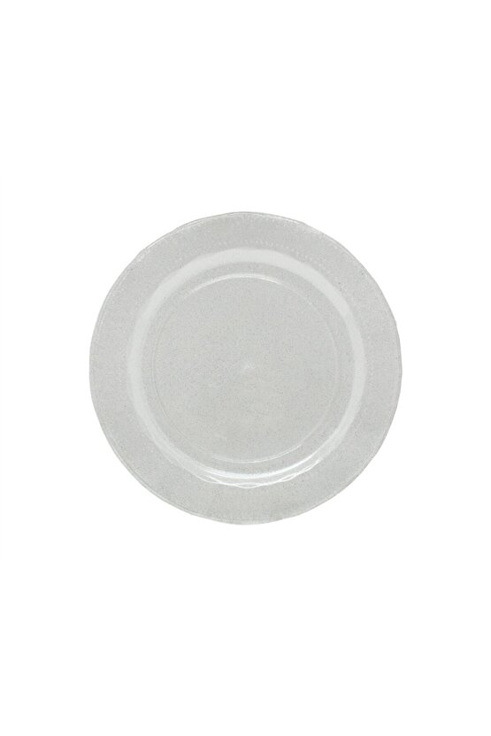 Simli Gümüş Mika Lüks Plastik Tabak 26cm 6 Adet