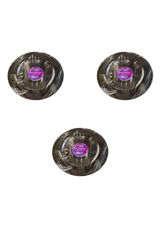 Kullan At Parti Davet Sunum Servis Plastik Sert Mika Tabak - 26 Cm. - Siyah - 6 Adetlik 3 Paket