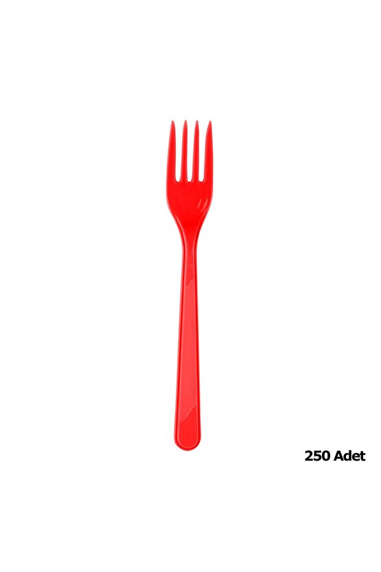 Plastik Kırmızı Renkli Lüx Parti Doğum Günü Çatal - 18 Cm. - 25 Adetlik 10 Paket