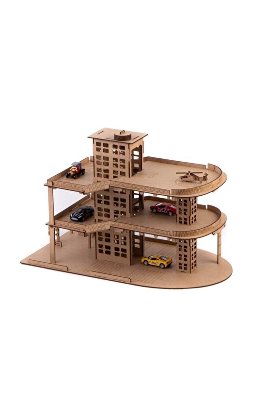 Doğal Ahşap Boyanabilir Asansörlü 3 Katlı Araç Otoparkı 66 Parça Ahşap Yapboz Hobi Oyuncak