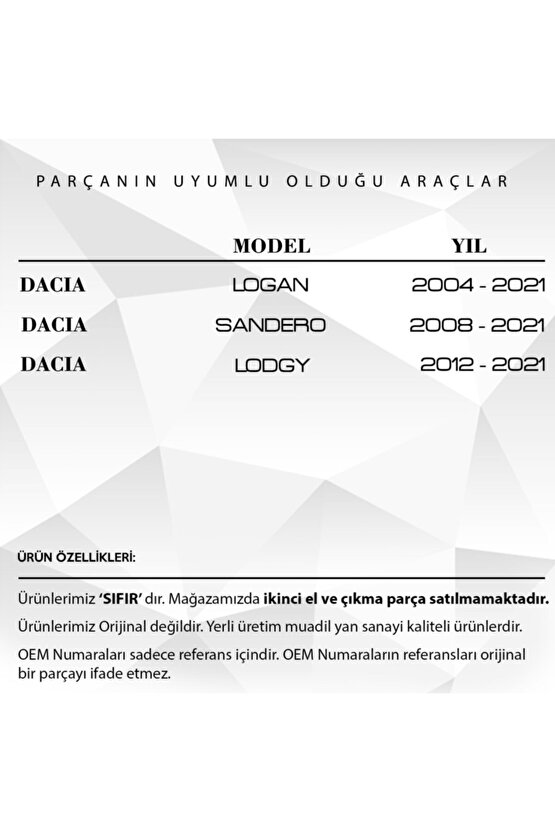 Dacia Logan, Sandero, Lodgy Için Viraj Uç Lastik Tamir Takımı Uyumlu