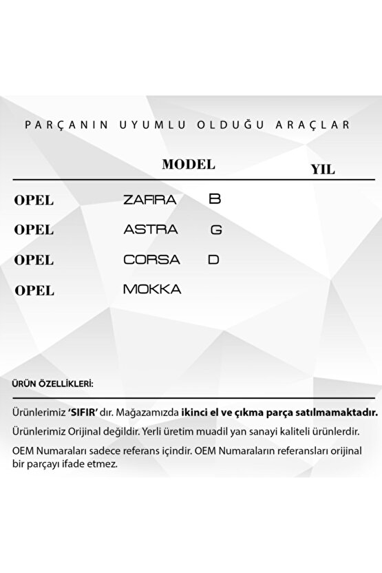 Opel Astra H, Corsa D, Zafira B, Mokka Için Iç Tavan Aydınlatma Lambası