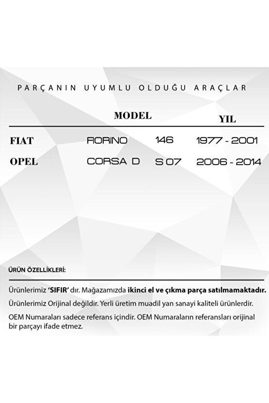 Fiat Fiorino - Opel Corsa D Için Pedal Lastiği