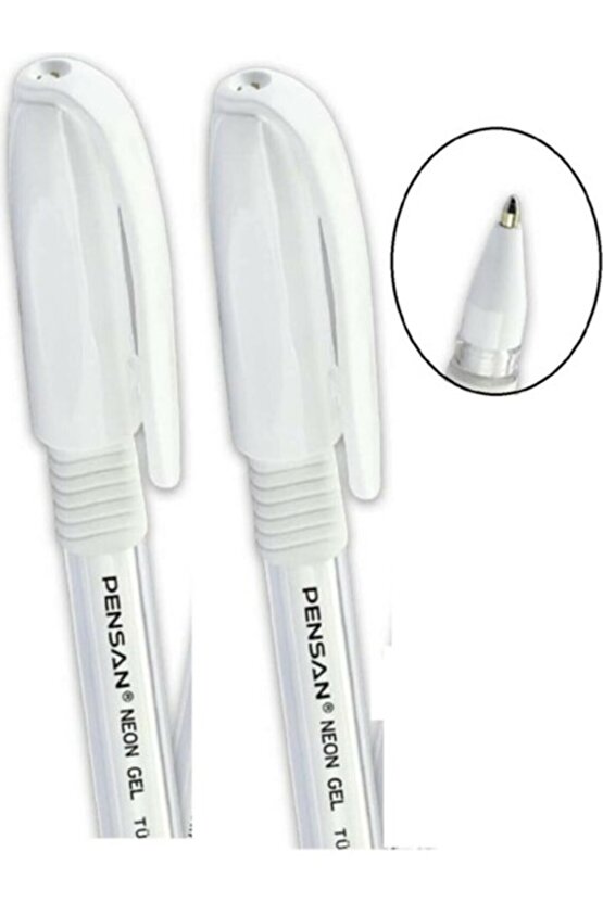 Tükenmez Kalem 2li Set - Beyaz, 1.0 mm Uç Kalınlığı, Neon Jel Yazım Konforu, Şeffaf Gövde