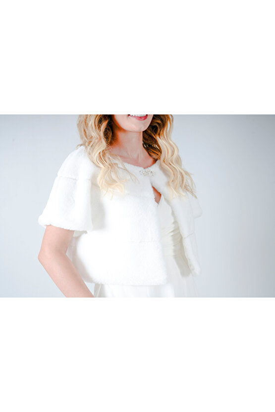 Broşlu Kısa Gelin Bolero Kırık Beyaz,etol,şal, Yelek, Gelin