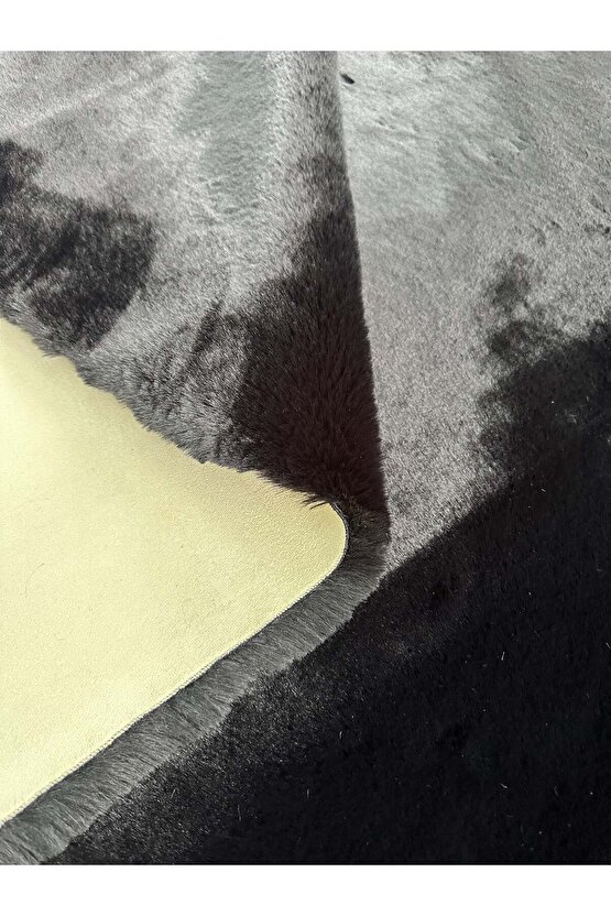 Modern Tavşan Tüyü Yumuşacık Tüy Dökmez Peluş Halı Siyah