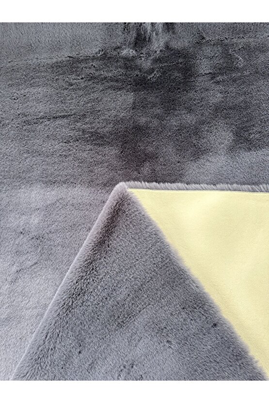 Modern Tavşan Tüyü Yumuşacık Tüy Dökmez Peluş Halı Antrasit