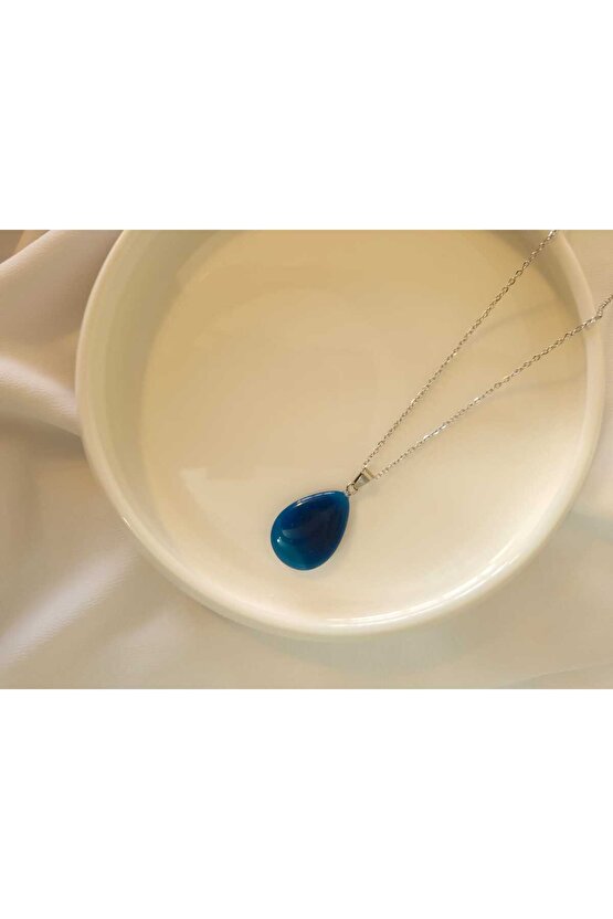 Doğal Akik Taşı Oval Çelik Kolye