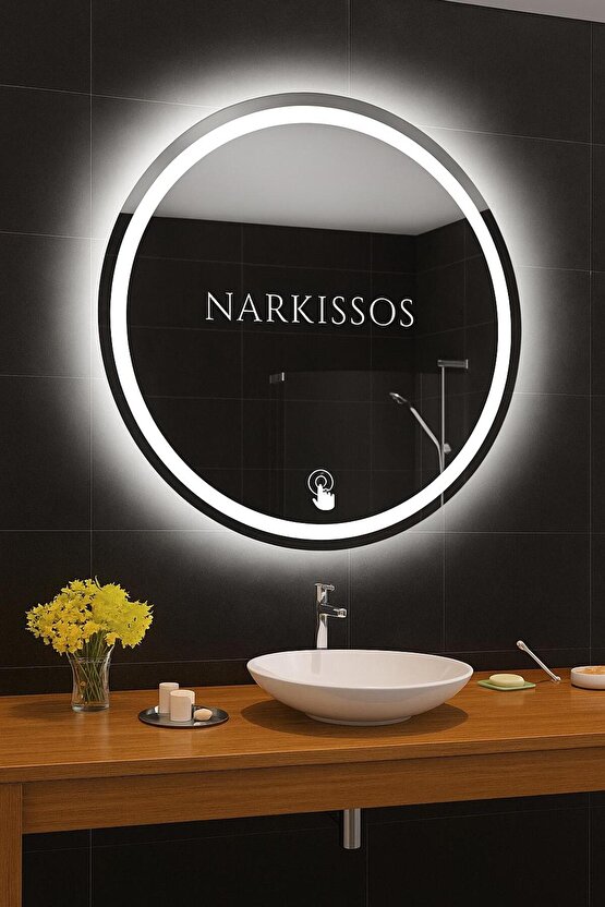 80 cm DOKUNMATİK BEYAZ LEDLİ BANYO AYNASI KUMLAMALI -SALON-KAFE LED AYNA