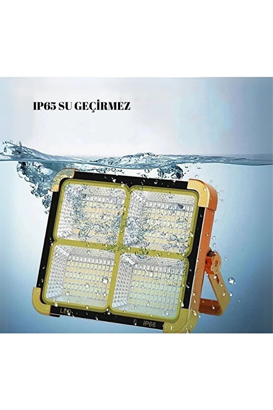 Güneş Enerjili Şarjlı Solar Led Projektör Taşınabilir Sarı Beyaz Ve Çakar Işık Lamba El Fenerli