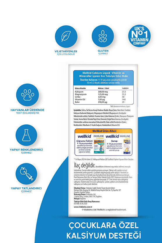 Kalsiyum,Magnezyum,Çinko, D Vitamini İçeren Çocuklara Özel Kemik Sağlığı Vitamini 150 ml