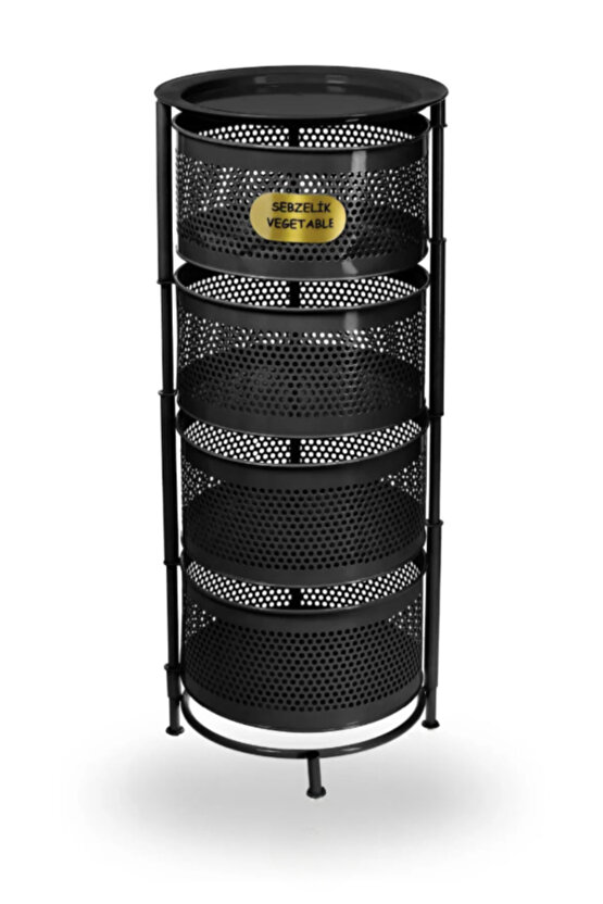 4 Katlı Tepsili Kule Sebzelik Açılır Metal Patates Soğan Meyvelik Sepetli Rafı Siyah
