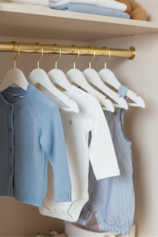 12 Adet - Bebek ve Çocuk Boy Ahşap Görünümlü Plastik A Kalite Elbise Askısı Tshirt Pantolon Askı