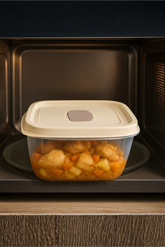 Krem 4lü Vakumlu Sızdırmaz Kapaklı Saklama Kabı Erzak Düzenleyici Set 1L, 1,5L, 2L, 2,5L