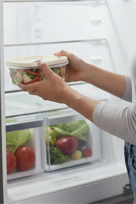 Krem 4lü Vakumlu Sızdırmaz Kapaklı Saklama Kabı Erzak Düzenleyici Set 1L, 1,5L, 2L, 2,5L