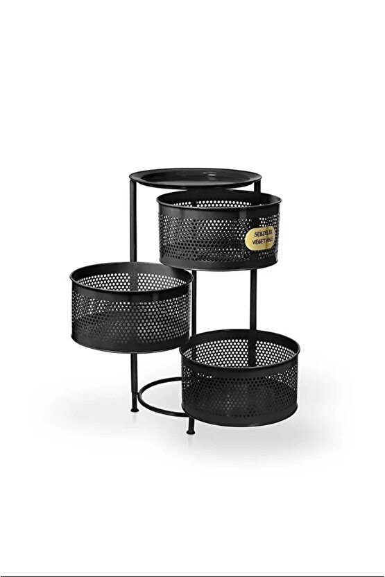 Kule Sebzelik 3 Katlı Tepsili Açılır Metal Patates Soğan Meyvelik Sepetli Rafı