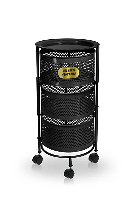 Kule Sebzelik 3 Katlı Tepsili Açılır Metal Patates Soğan Meyvelik Sepetli Rafı