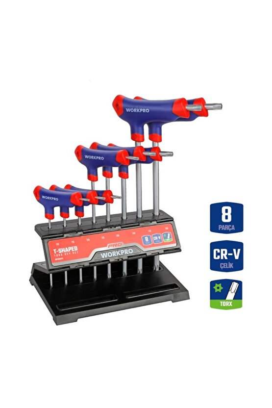 WP200543 8 Parça CR-V T Tipi Uzun Delikli Torx Profesyonel Allen Anahtar Takımı