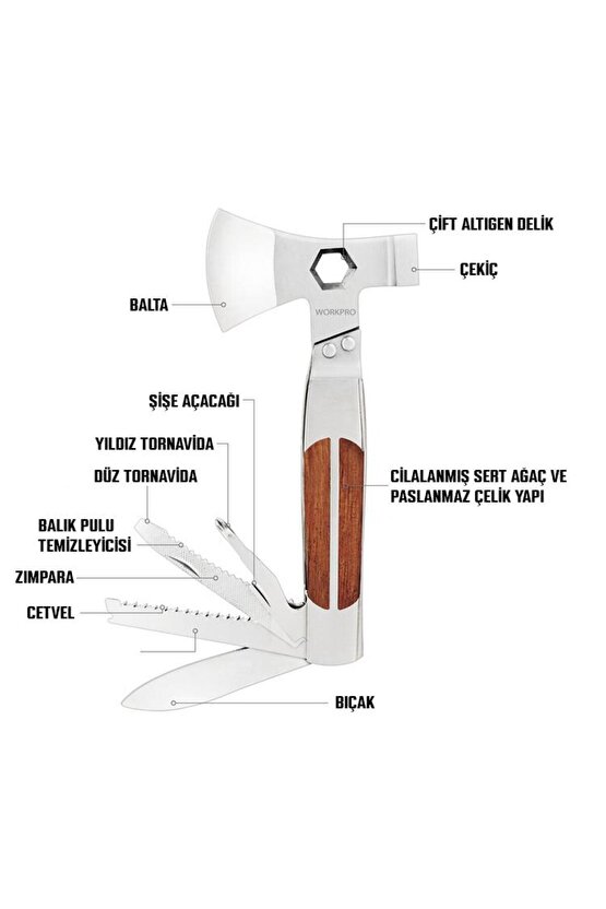 WP383001 12 IN 1 Çok Fonksiyonlu Profesyonel Mini BaltaÇekiç Alet Seti + Taşıma Kılıfı