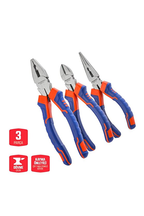 WP201007 200MM160MM Profesyonel 3’lü Pense Seti
