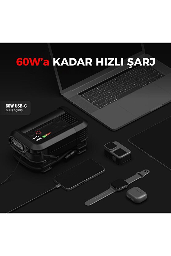 AX65 12V Lityum 2000Amp Akıllı Akü Takviye + Pompa + Powerbank + Led Lamba