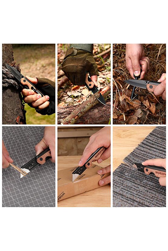 WP211015 2-IN-1 Ahşap Saplı Profesyonel Cep Çakısı & Katlanır Rötuş Maket Bıçağı + 11 Adet Y