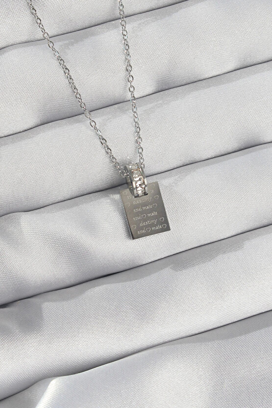 BFS 316L Çelik Zincir Gümüş Renk Zirkon Taşlı Aşk Mektubu Kolye