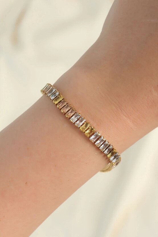 316L Çelik Gold Renk Renkli Su Yolu Tasarımlı Bileklik