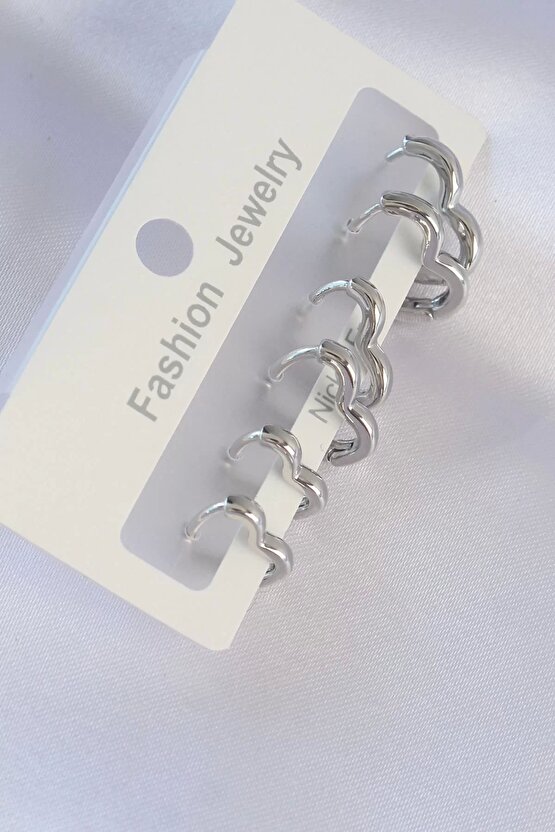 Pirinç Gümüş Renk Kalp Model Küpe S