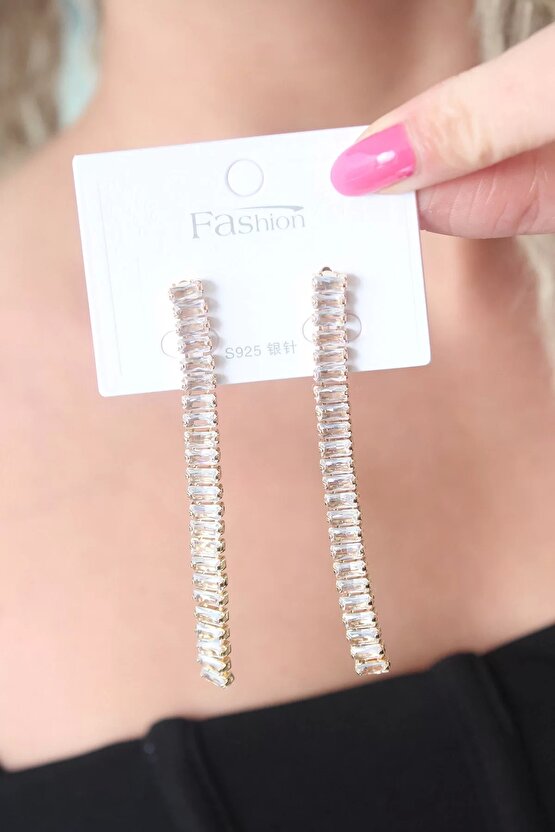 Gold Renk Zirkon Taşlı Kadın Küpe