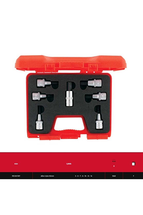 IZELTAS 12 Lokmalı Allen Uç Takımı 60 mm 7 Parça