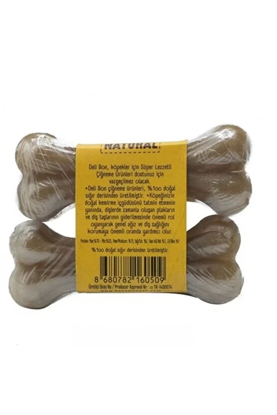 Deri Pres Vakumlu Kemik Köpek Ödülü Naturel 7 Cm 2 Adet