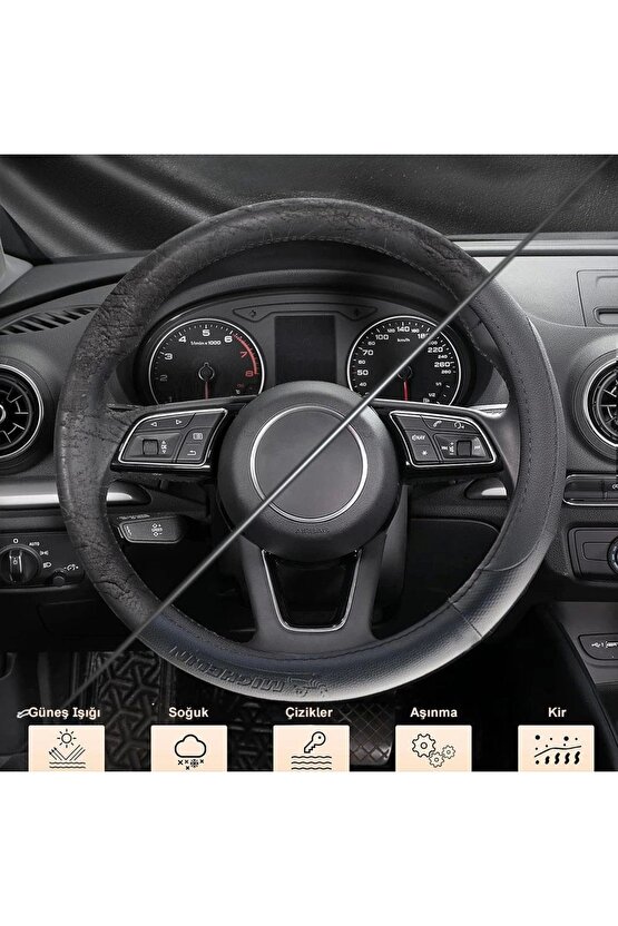 MC1003N Premium Suni Deri Direksiyon Kılıfı SİYAH