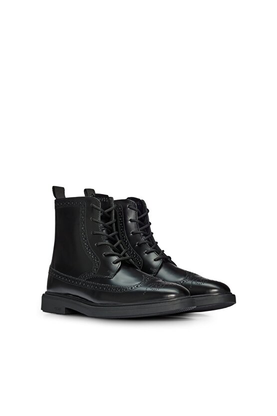 Brogue Detaylı Fırçalanmış Deriden Yarım Bot