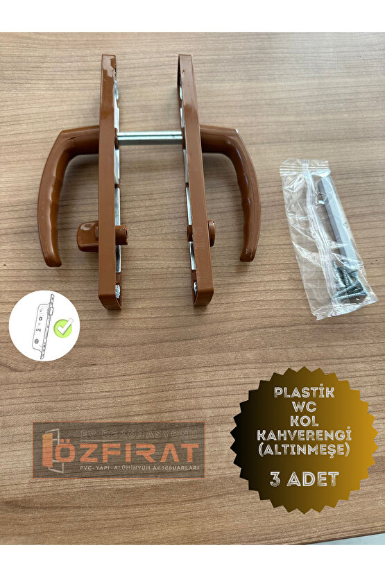 Kahverengi PVC Kapı Kolu Seti, 3lü, Banyo ve Tuvalet İçin, Şık ve Dayanıklı