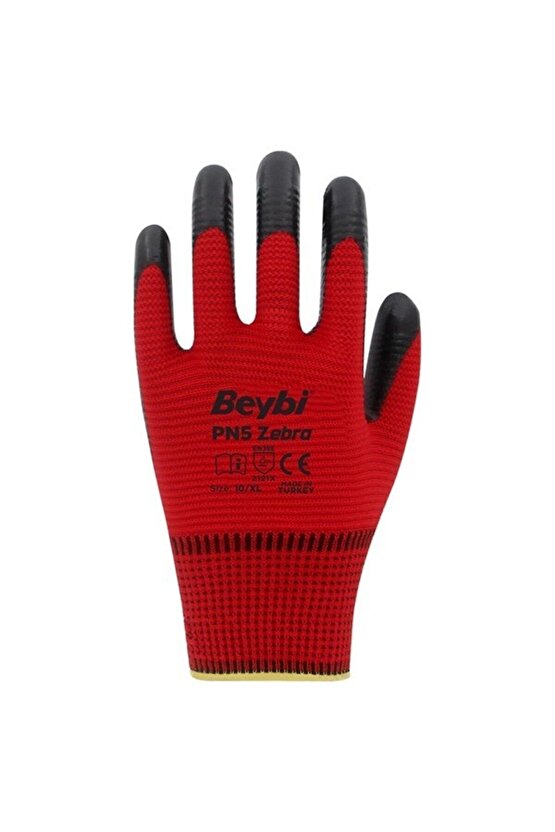 Kırmızı Polyester Örme Nitril Eldiven