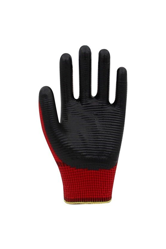 Kırmızı Polyester Örme Nitril Eldiven